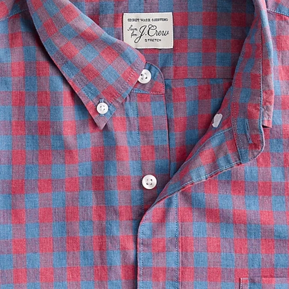 J Crew Organic Cotton Stretch Secret Wash Button Down in Seashore Red … - Picture 3 of 8